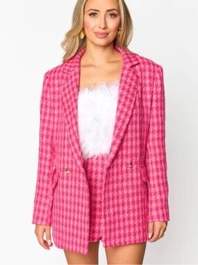 NWOT Buddy Love Avery Oversized Houndstooth Blazer in Pink Sz M